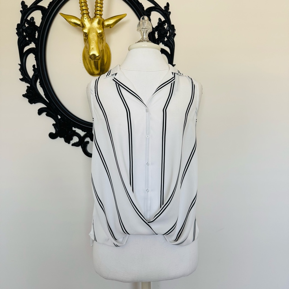 Rag Poets White with Black Stripes Sleeveless Blouse
